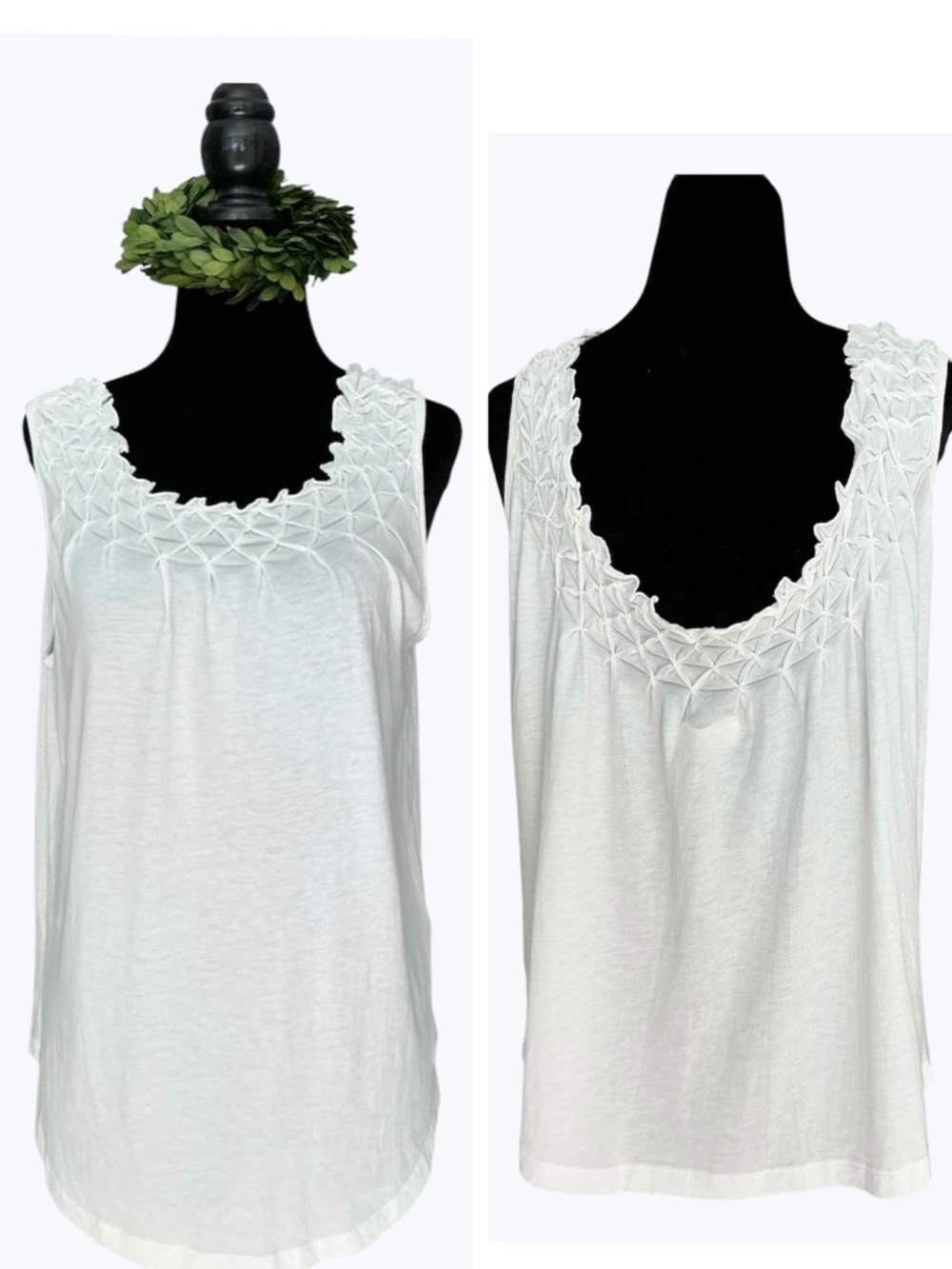 Anthropologie Maeve Justine White Sleeveless Smocked Cotton Tank Top Camisole S